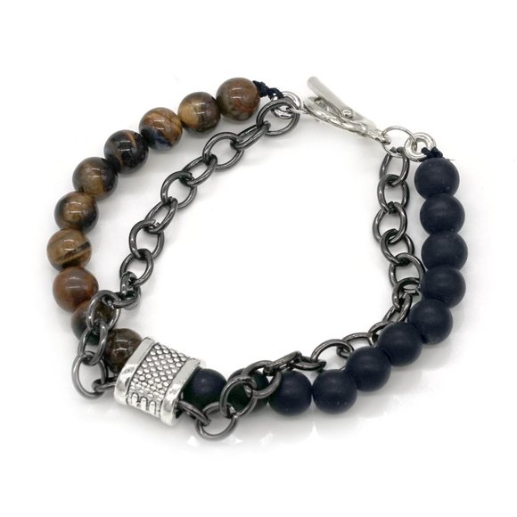 🎉 Host Pick 🎉 Men's bracelet lava rock & Tiger's Eye stones. Toggle clamp. - Picture 4 of 5